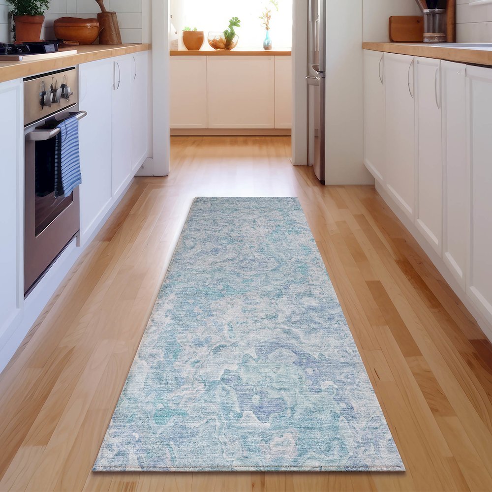 Premium Machine Washable Mayfield AMF829 Sky 2'3" x 7'6" Runner Rug. Picture 5