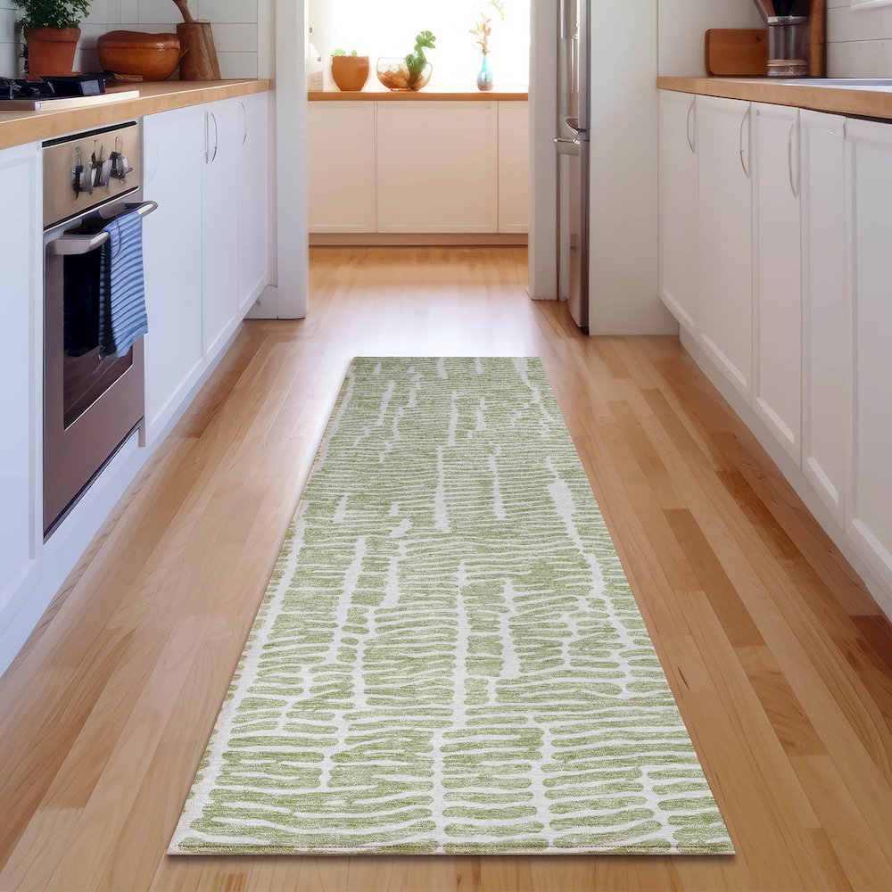 Premium Machine Washable Mayfield AMF830 Aloe 2'3" x 7'6" Runner Rug. Picture 5