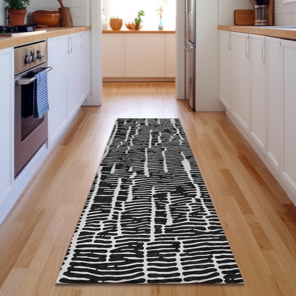 Premium Machine Washable Mayfield AMF830 Black 2'3" x 7'6" Runner Rug. Picture 5
