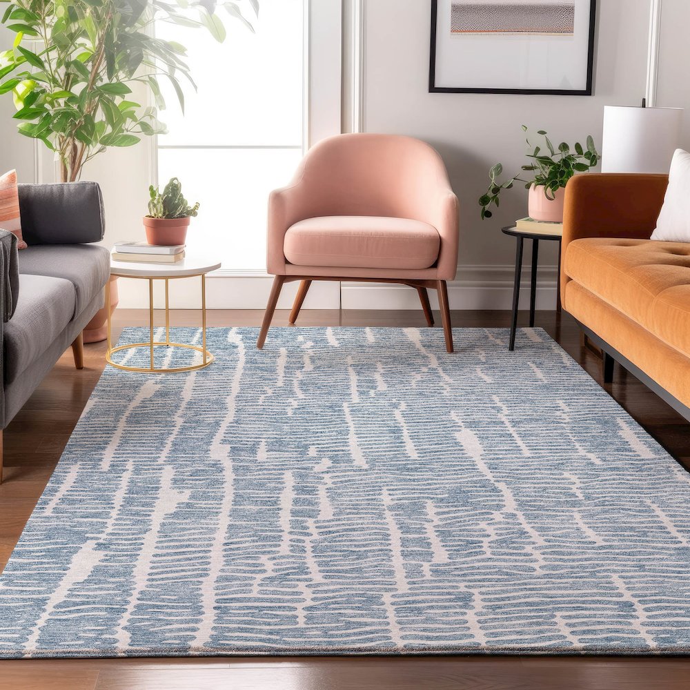 Premium Machine Washable Mayfield AMF830 Blue 2'6" x 3'10" Rug. Picture 5