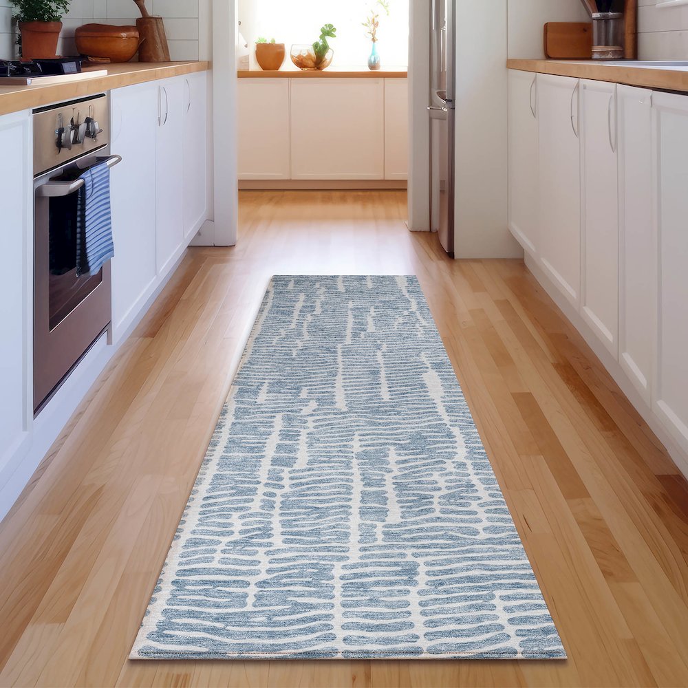 Premium Machine Washable Mayfield AMF830 Blue 2'3" x 7'6" Runner Rug. Picture 5