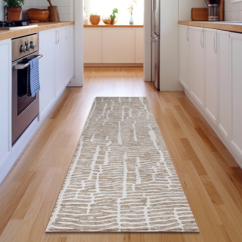 Premium Machine Washable Mayfield AMF830 Brown 2'3" x 7'6" Runner Rug. Picture 5