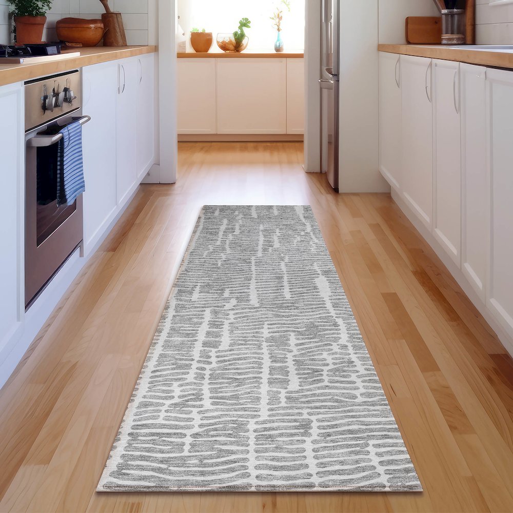 Premium Machine Washable Mayfield AMF830 Gray 2'3" x 7'6" Runner Rug. Picture 5