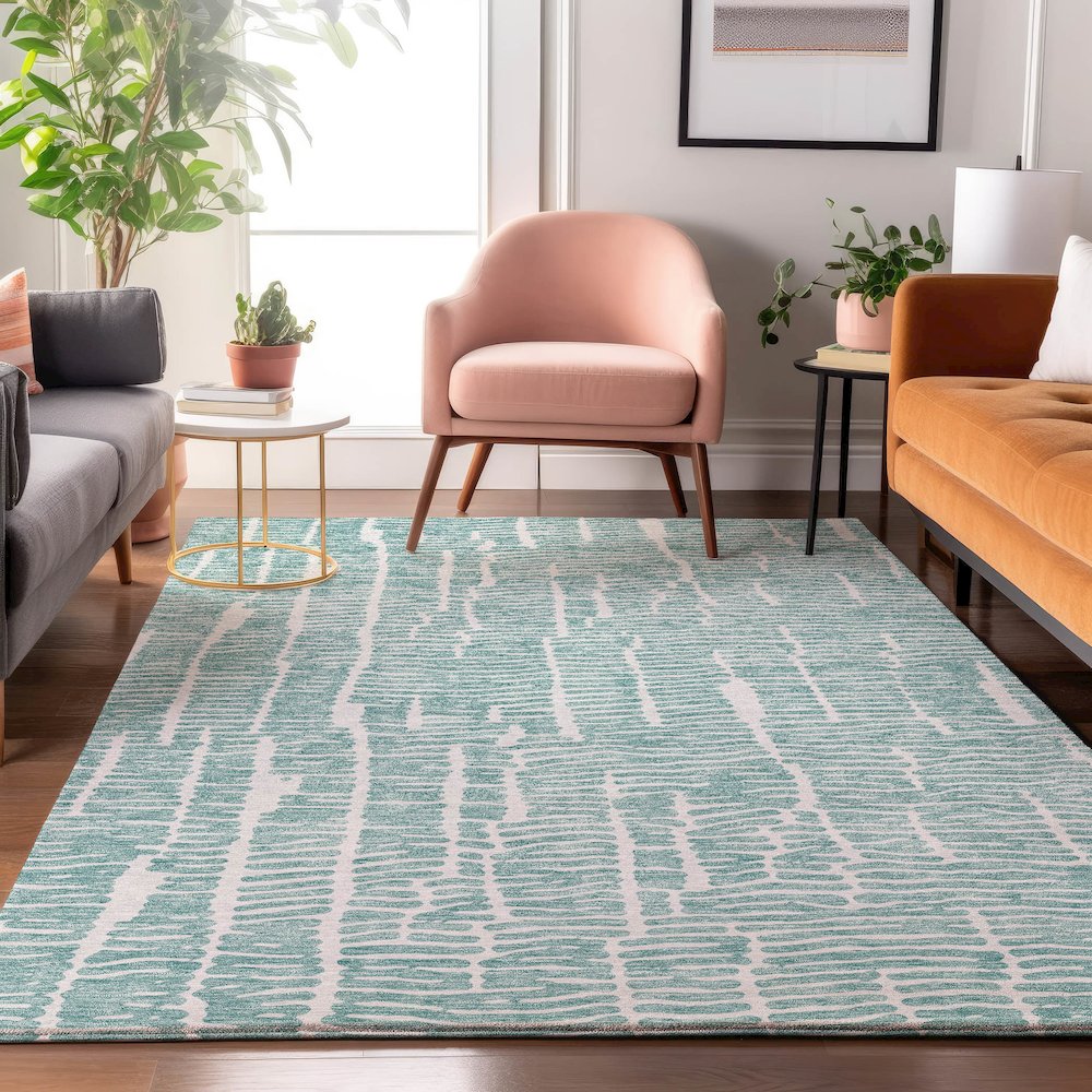 Premium Machine Washable Mayfield AMF830 Teal 2'6" x 3'10" Rug. Picture 5