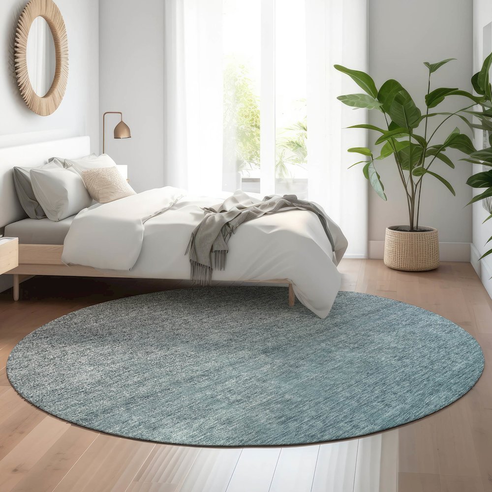 Premium Machine Washable Mayfield AMF833 Teal 8' x 8' Round Rug. Picture 5
