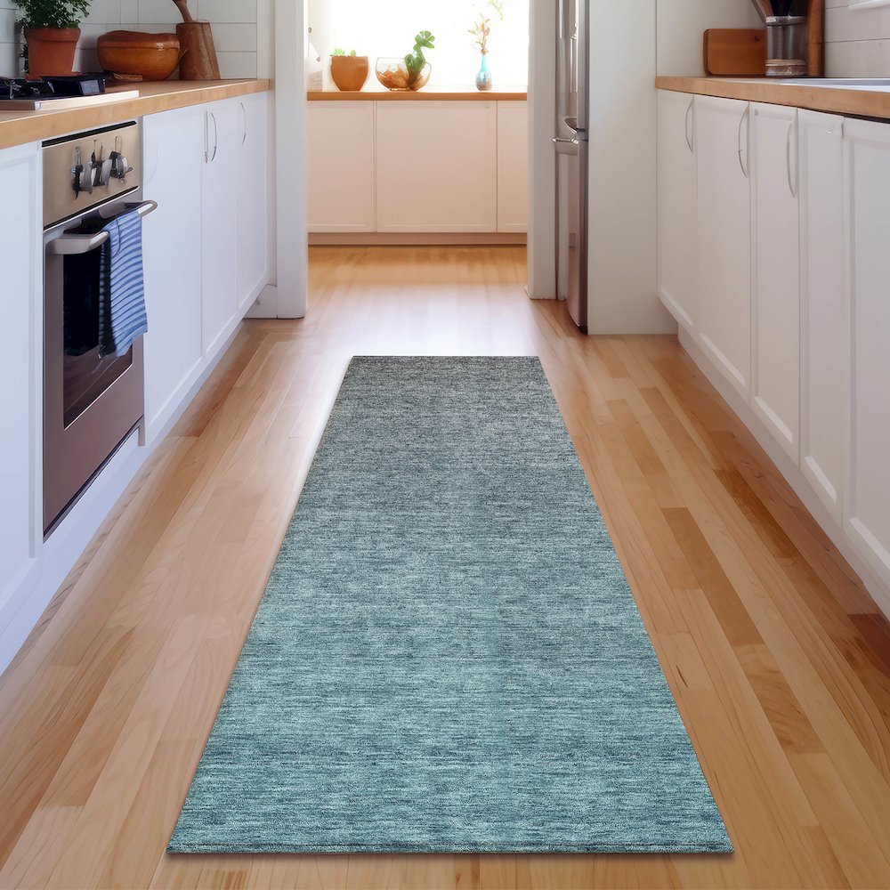 Premium Machine Washable Mayfield AMF833 Teal 2'3" x 7'6" Runner Rug. Picture 5