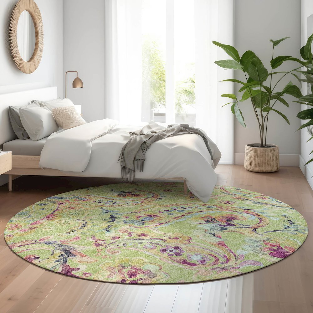 Premium Machine Washable Mayfield AMF834 Aloe 8' x 8' Round Rug. Picture 5