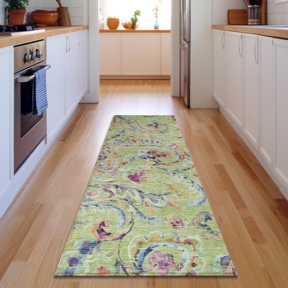 Premium Machine Washable Mayfield AMF834 Aloe 2'3" x 7'6" Runner Rug. Picture 5