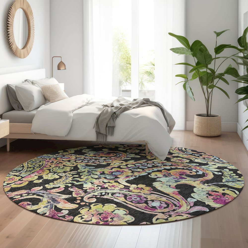 Premium Machine Washable Mayfield AMF834 Black 8' x 8' Round Rug. Picture 5