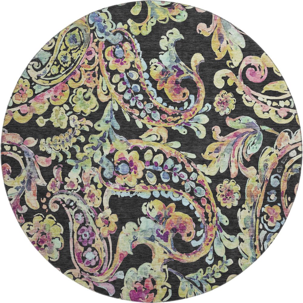 Premium Machine Washable Mayfield AMF834 Black 8' x 8' Round Rug. Picture 1