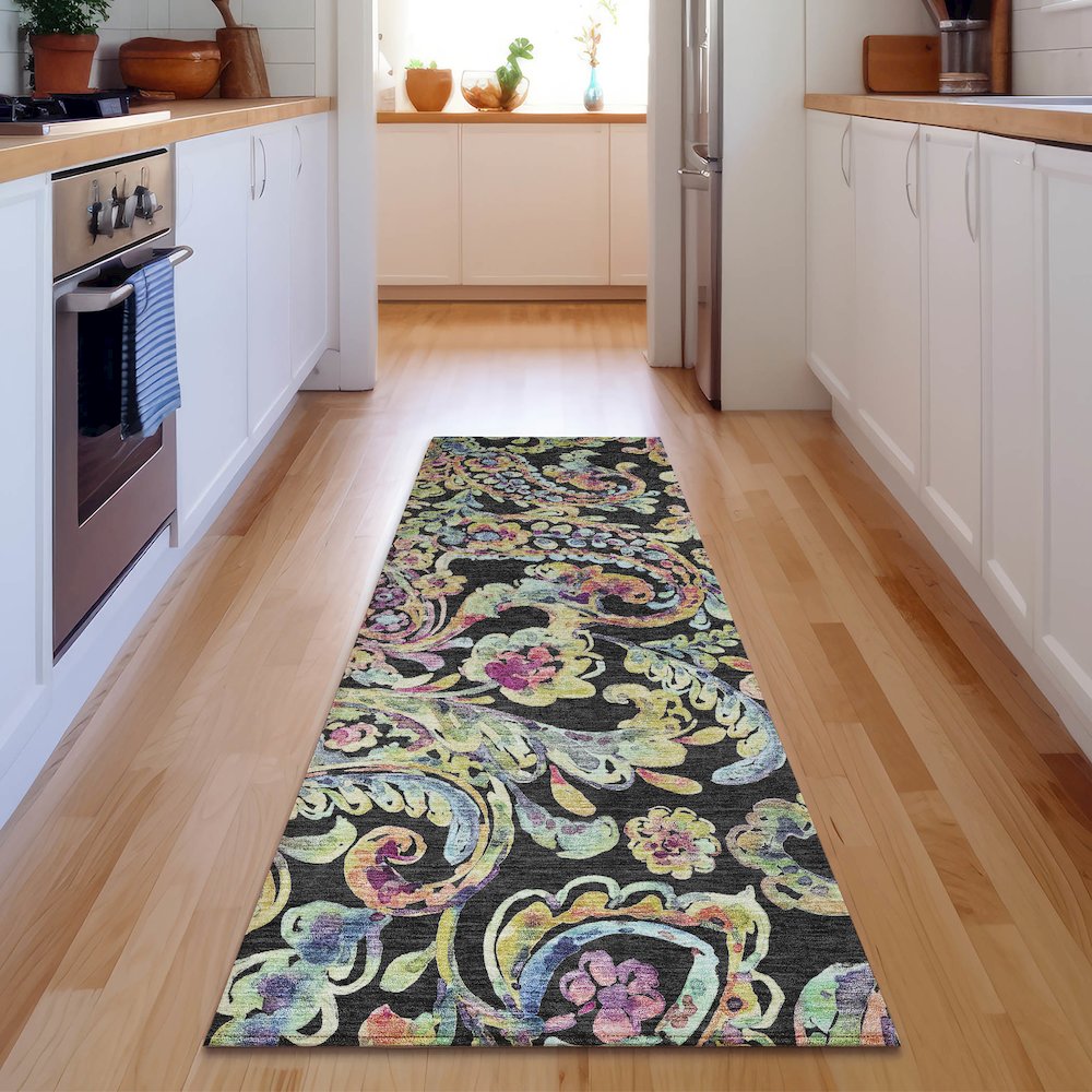 Premium Machine Washable Mayfield AMF834 Black 2'3" x 7'6" Runner Rug. Picture 5