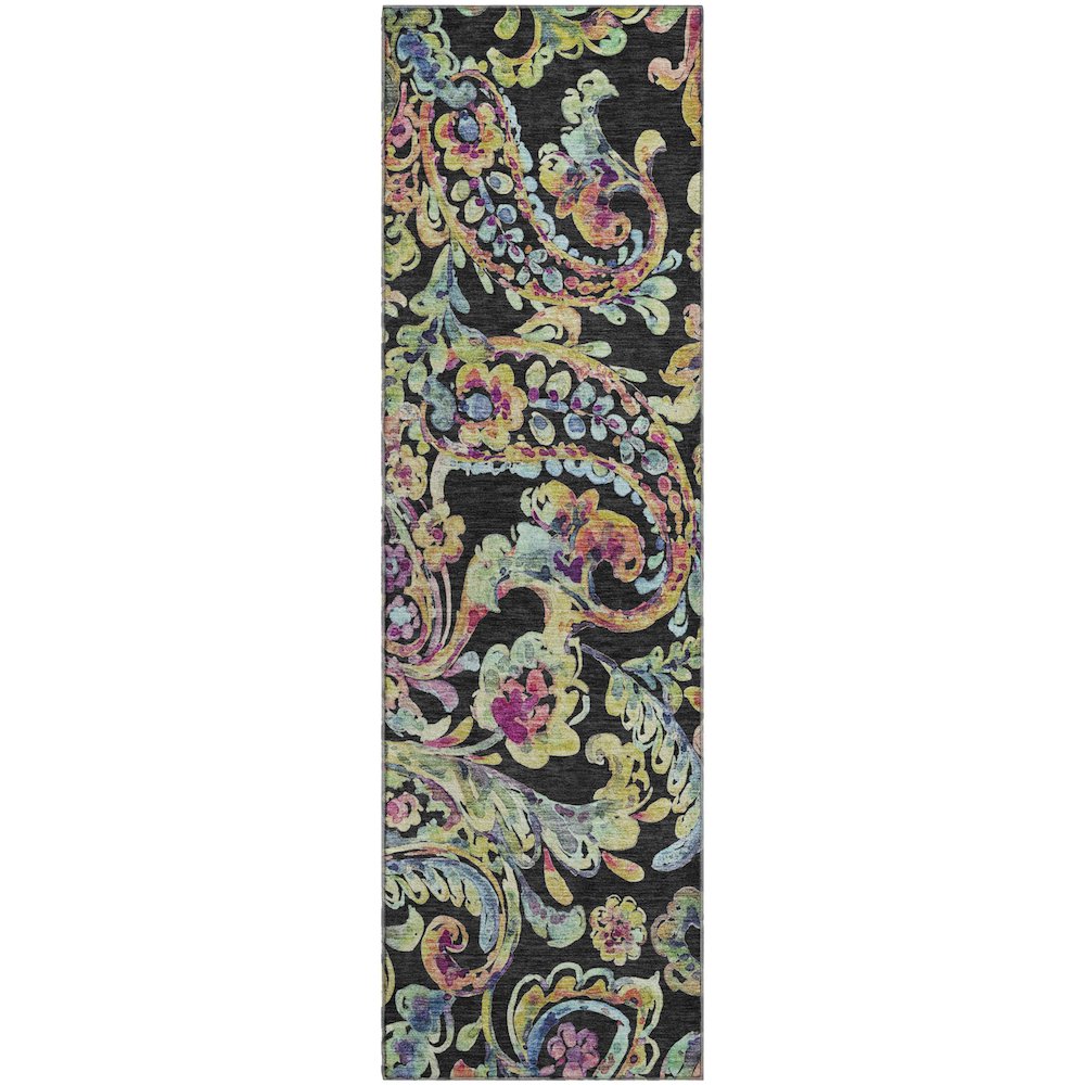 Premium Machine Washable Mayfield AMF834 Black 2'3" x 7'6" Runner Rug. Picture 1