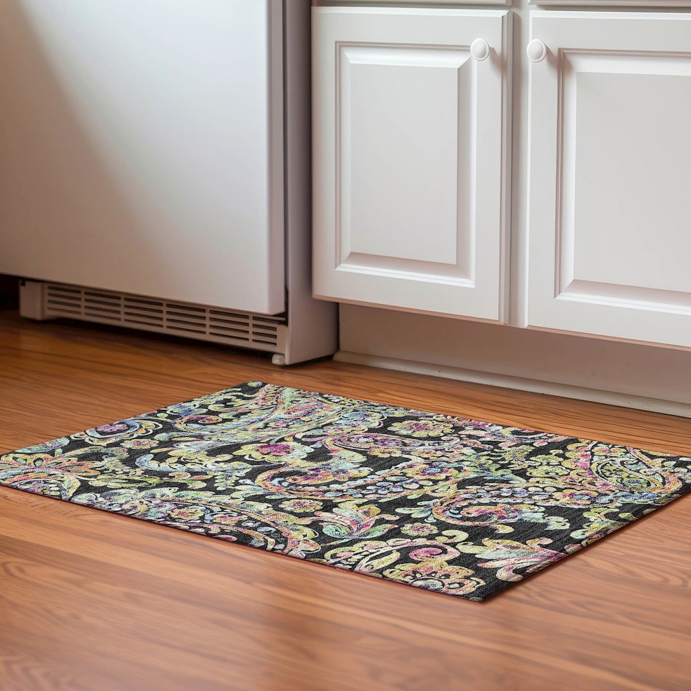 Premium Machine Washable Mayfield AMF834 Black 1'8" x 2'6" Rug. Picture 5