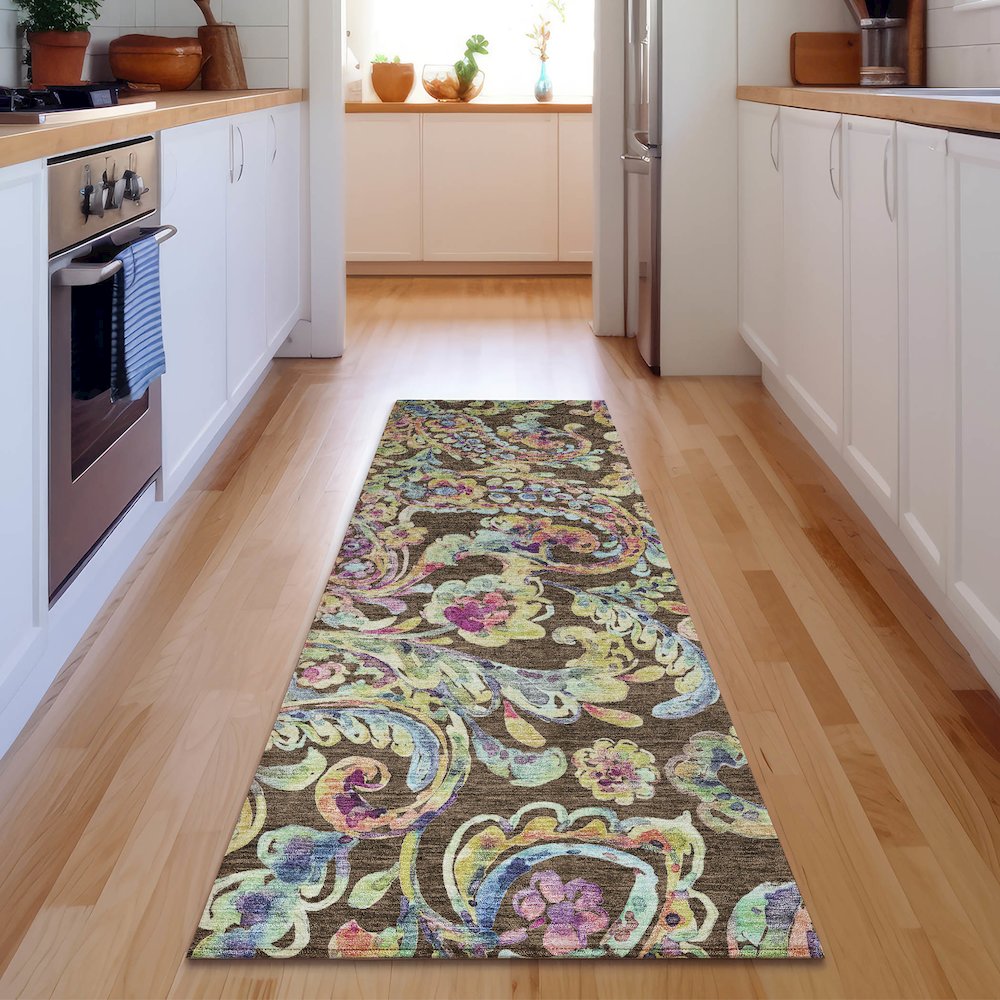 Premium Machine Washable Mayfield AMF834 Chocolate 2'3" x 7'6" Runner Rug. Picture 5