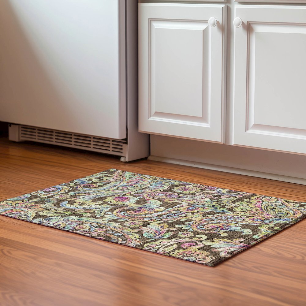 Premium Machine Washable Mayfield AMF834 Chocolate 1'8" x 2'6" Rug. Picture 5