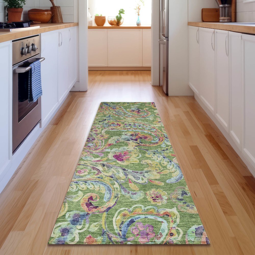 Premium Machine Washable Mayfield AMF834 Fern 2'3" x 7'6" Runner Rug. Picture 5