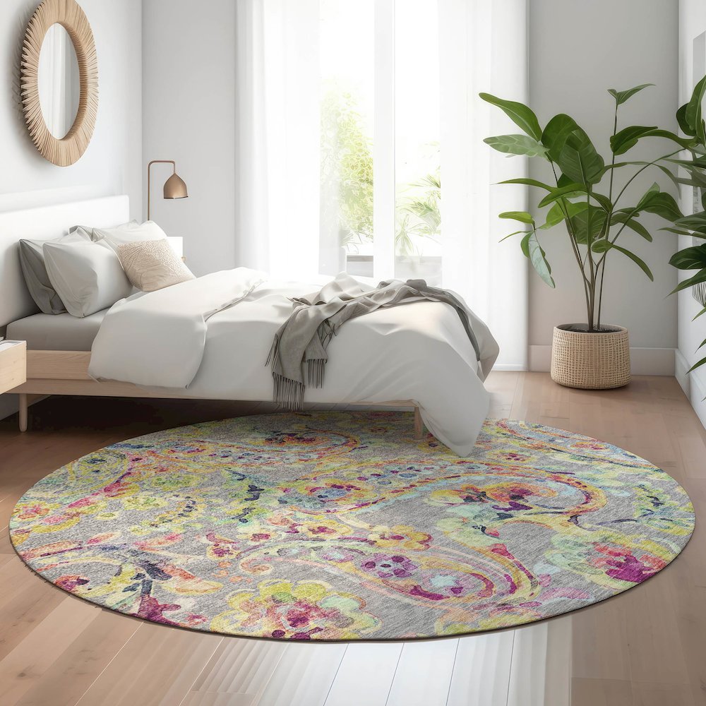 Premium Machine Washable Mayfield AMF834 Gray 8' x 8' Round Rug. Picture 5