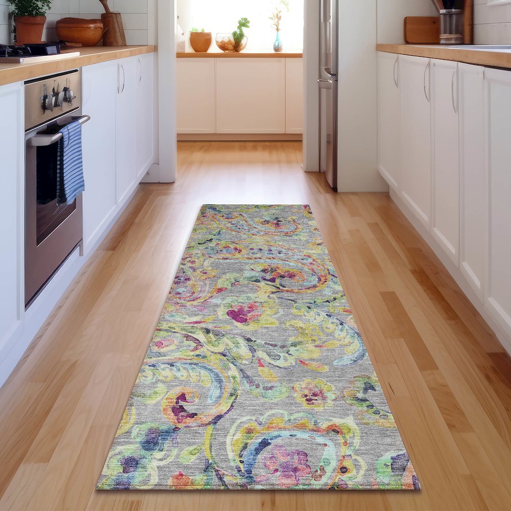 Premium Machine Washable Mayfield AMF834 Gray 2'3" x 7'6" Runner Rug. Picture 5