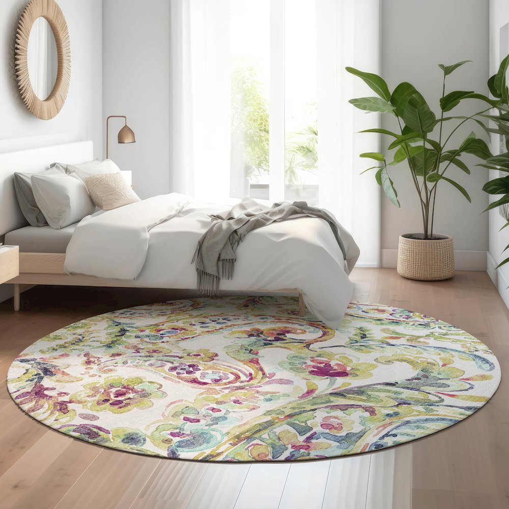 Premium Machine Washable Mayfield AMF834 Ivory 8' x 8' Round Rug. Picture 5