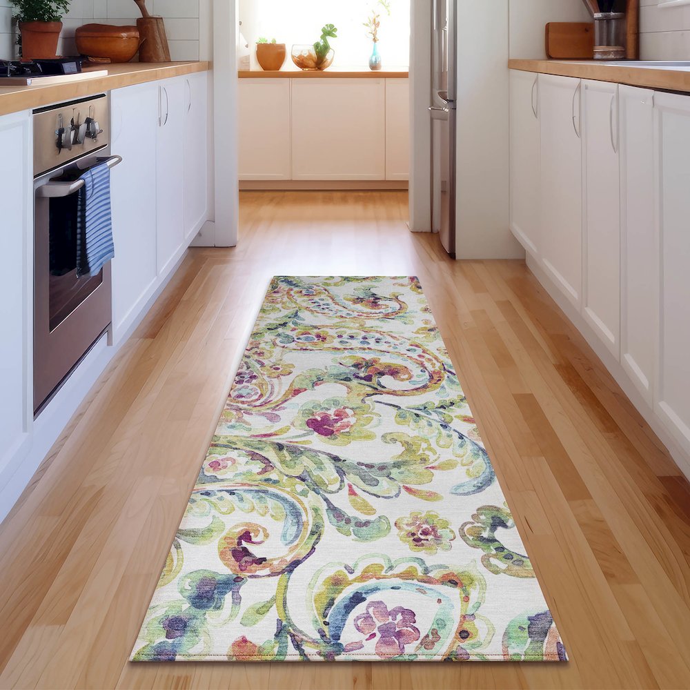 Premium Machine Washable Mayfield AMF834 Ivory 2'3" x 7'6" Runner Rug. Picture 5