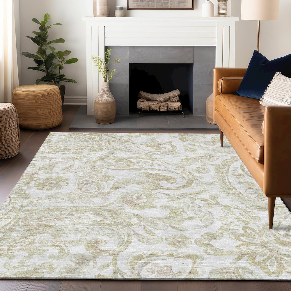 Premium Machine Washable Mayfield AMF835 Beige 2'6" x 3'10" Rug. Picture 6