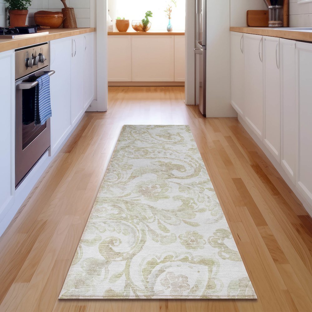 Premium Machine Washable Mayfield AMF835 Beige 2'3" x 7'6" Runner Rug. Picture 5