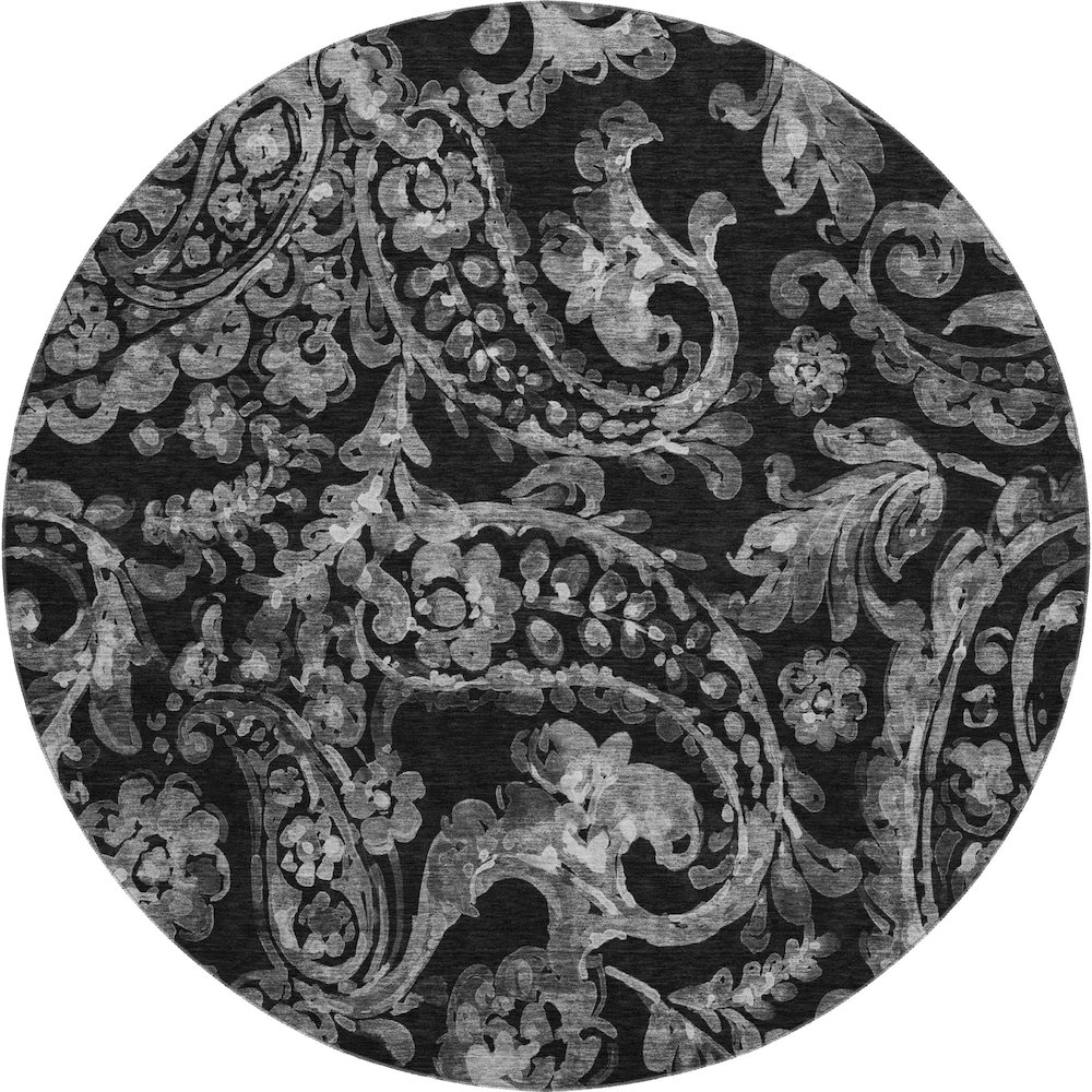 Premium Machine Washable Mayfield AMF835 Black 8' x 8' Round Rug. Picture 1