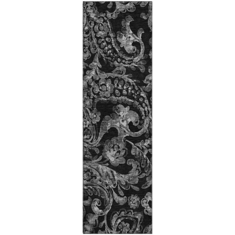 Premium Machine Washable Mayfield AMF835 Black 2'3" x 7'6" Runner Rug. Picture 1