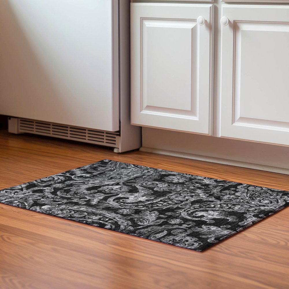 Premium Machine Washable Mayfield AMF835 Black 1'8" x 2'6" Rug. Picture 5