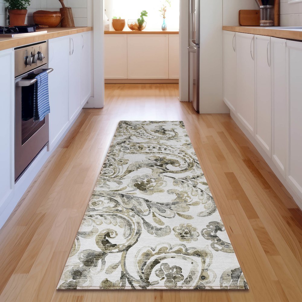 Premium Machine Washable Mayfield AMF835 Brown 2'3" x 7'6" Runner Rug. Picture 5