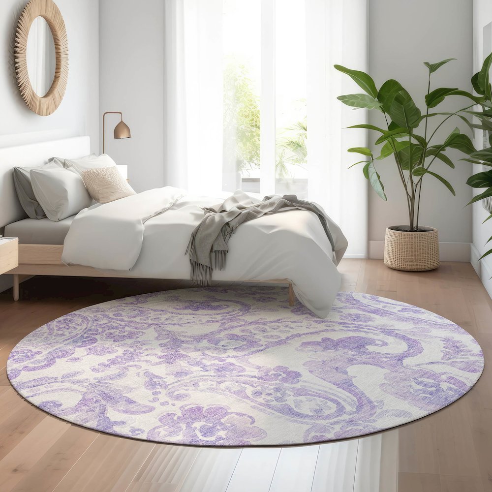 Premium Machine Washable Mayfield AMF835 Lavender 8' x 8' Round Rug. Picture 5