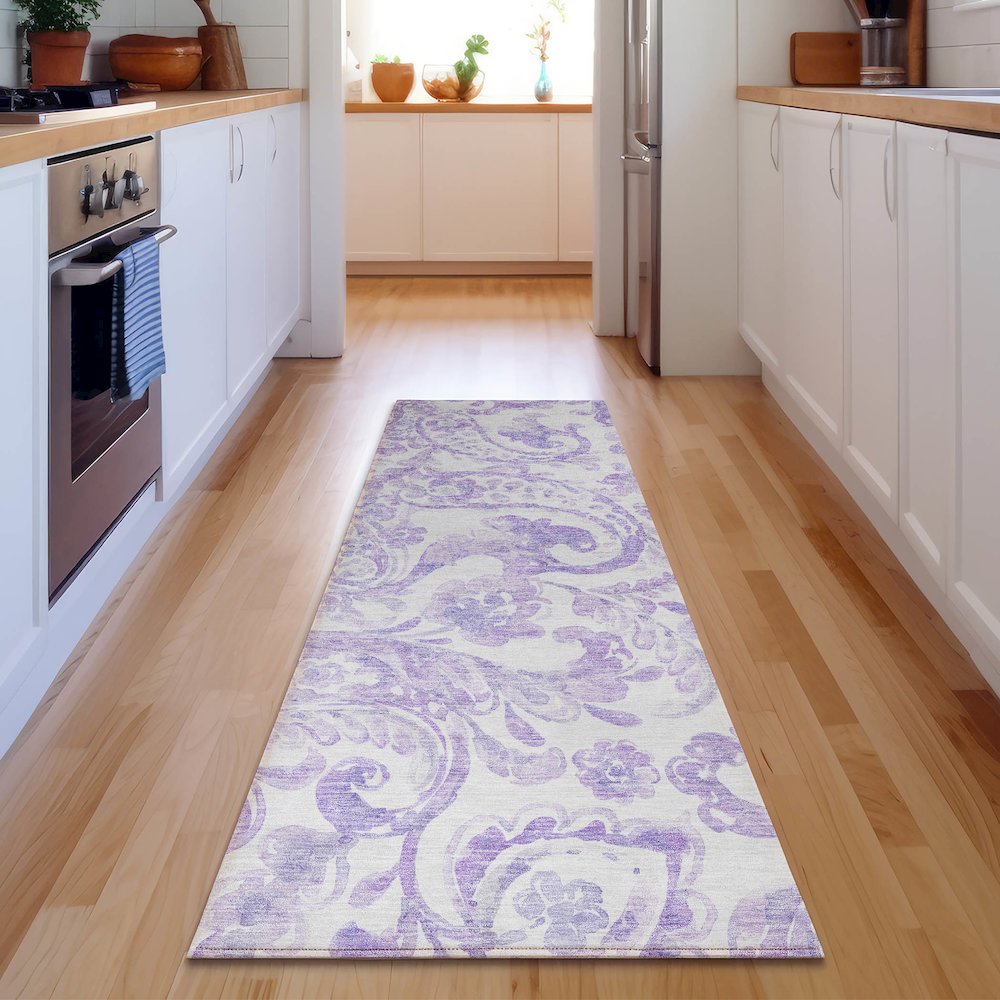 Premium Machine Washable Mayfield AMF835 Lavender 2'3" x 7'6" Runner Rug. Picture 5