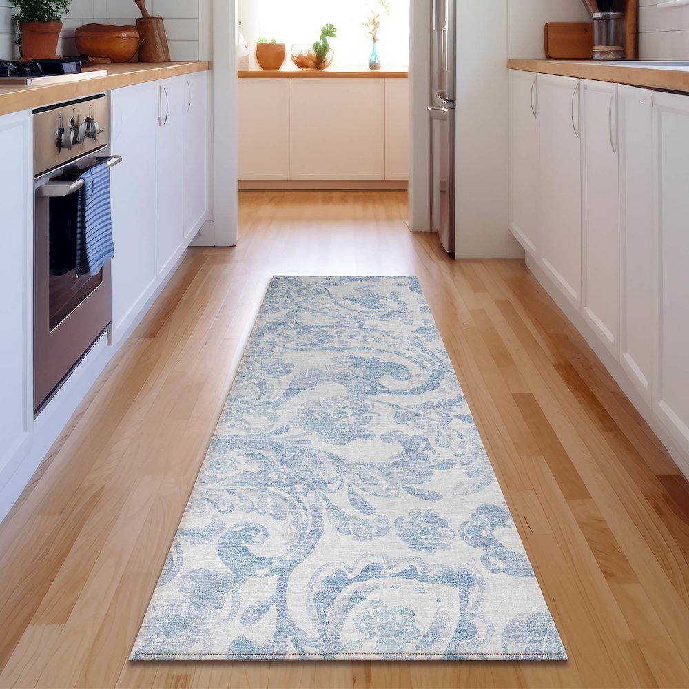 Premium Machine Washable Mayfield AMF835 Sky 2'3" x 7'6" Runner Rug. Picture 5