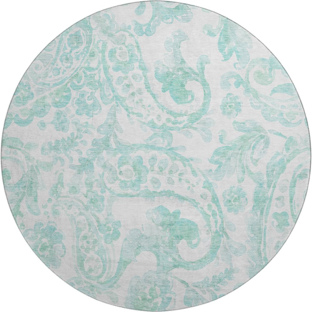 Premium Machine Washable Mayfield AMF835 Turquoise 8' x 8' Round Rug. Picture 1