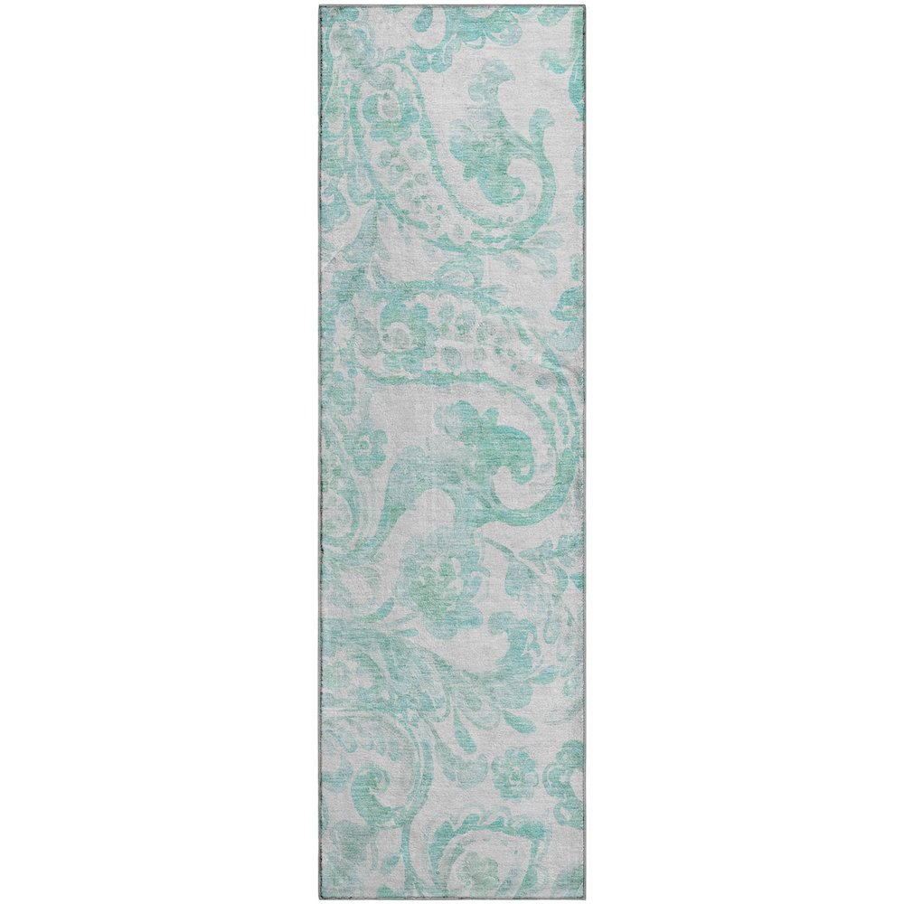 Premium Machine Washable Mayfield AMF835 Turquoise 2'3" x 7'6" Runner Rug. Picture 1
