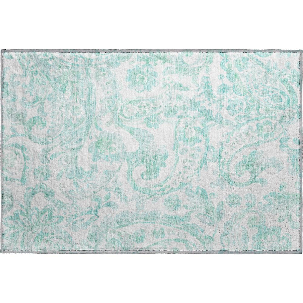 Premium Machine Washable Mayfield AMF835 Turquoise 1'8" x 2'6" Rug. Picture 1