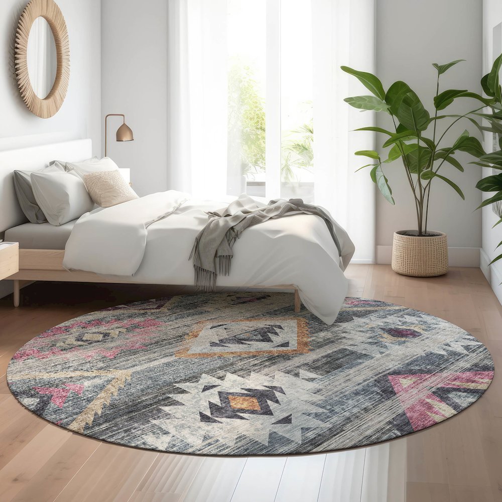 Premium Machine Washable Mayfield AMF836 Gray 8' x 8' Round Rug. Picture 5