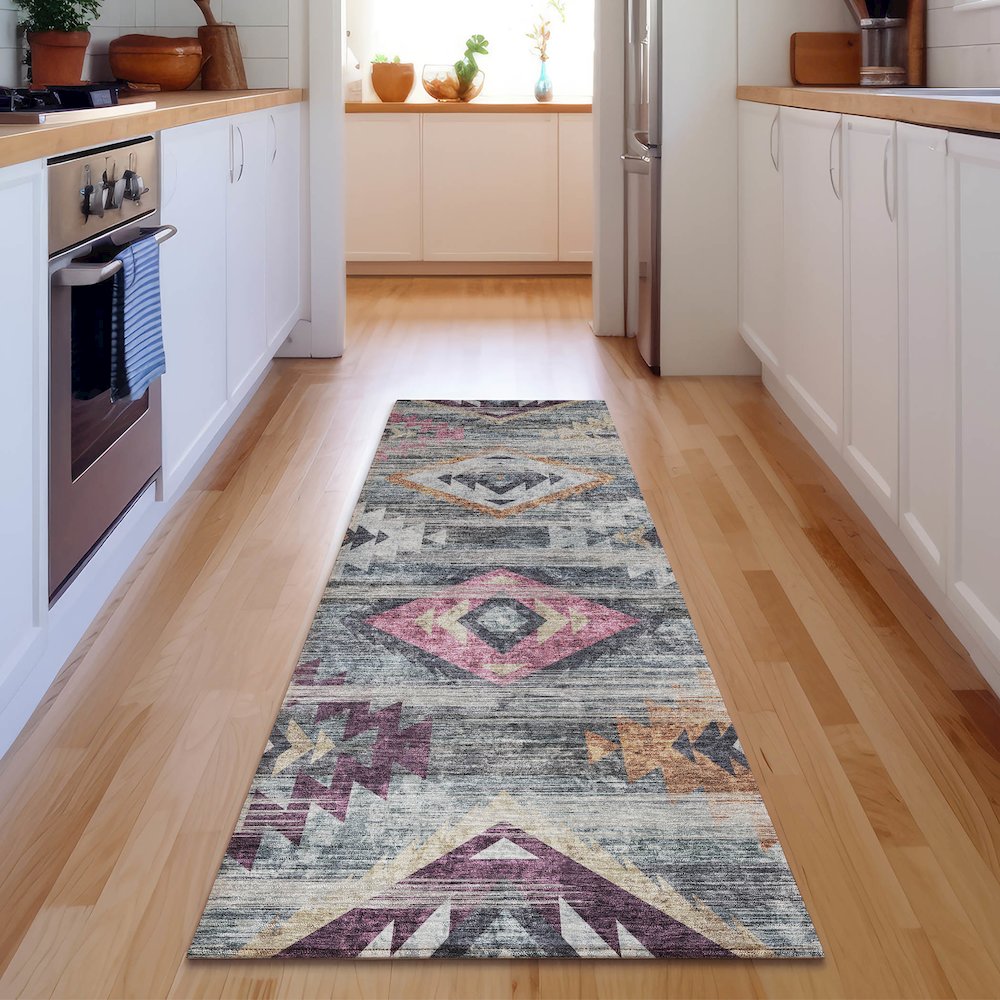 Premium Machine Washable Mayfield AMF836 Gray 2'3" x 7'6" Runner Rug. Picture 5