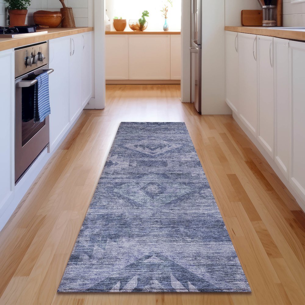 Premium Machine Washable Mayfield AMF837 Navy 2'3" x 7'6" Runner Rug. Picture 5