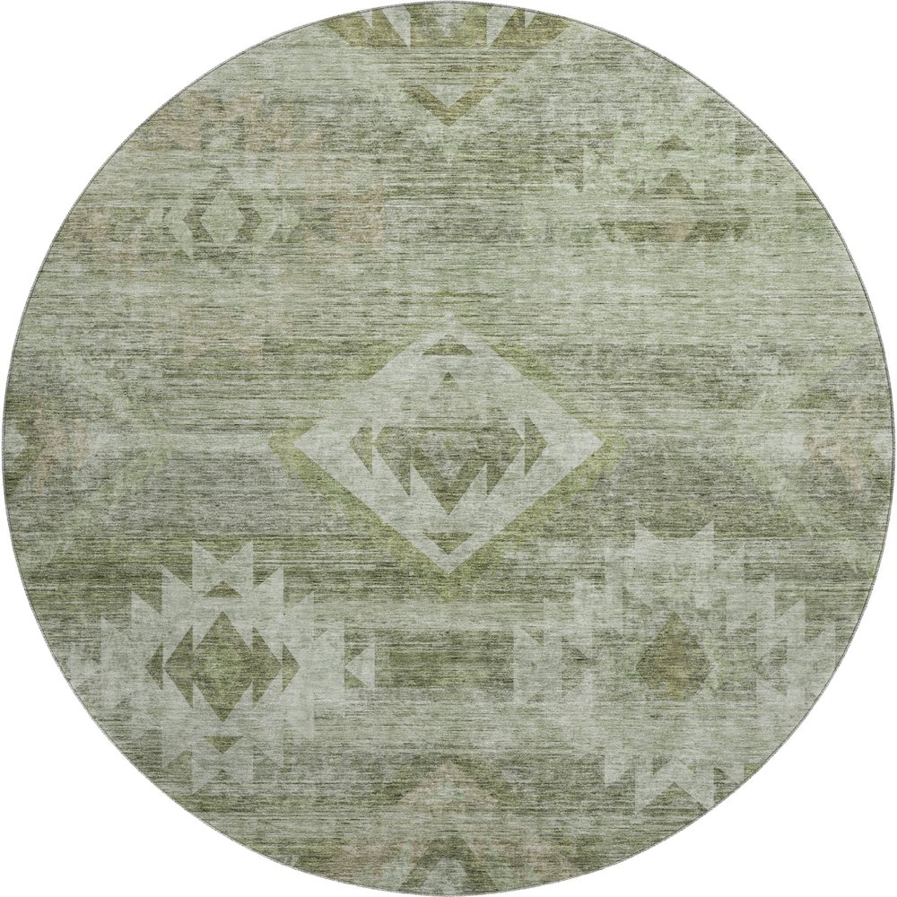 Premium Machine Washable Mayfield AMF837 Olive 8' x 8' Round Rug. Picture 1