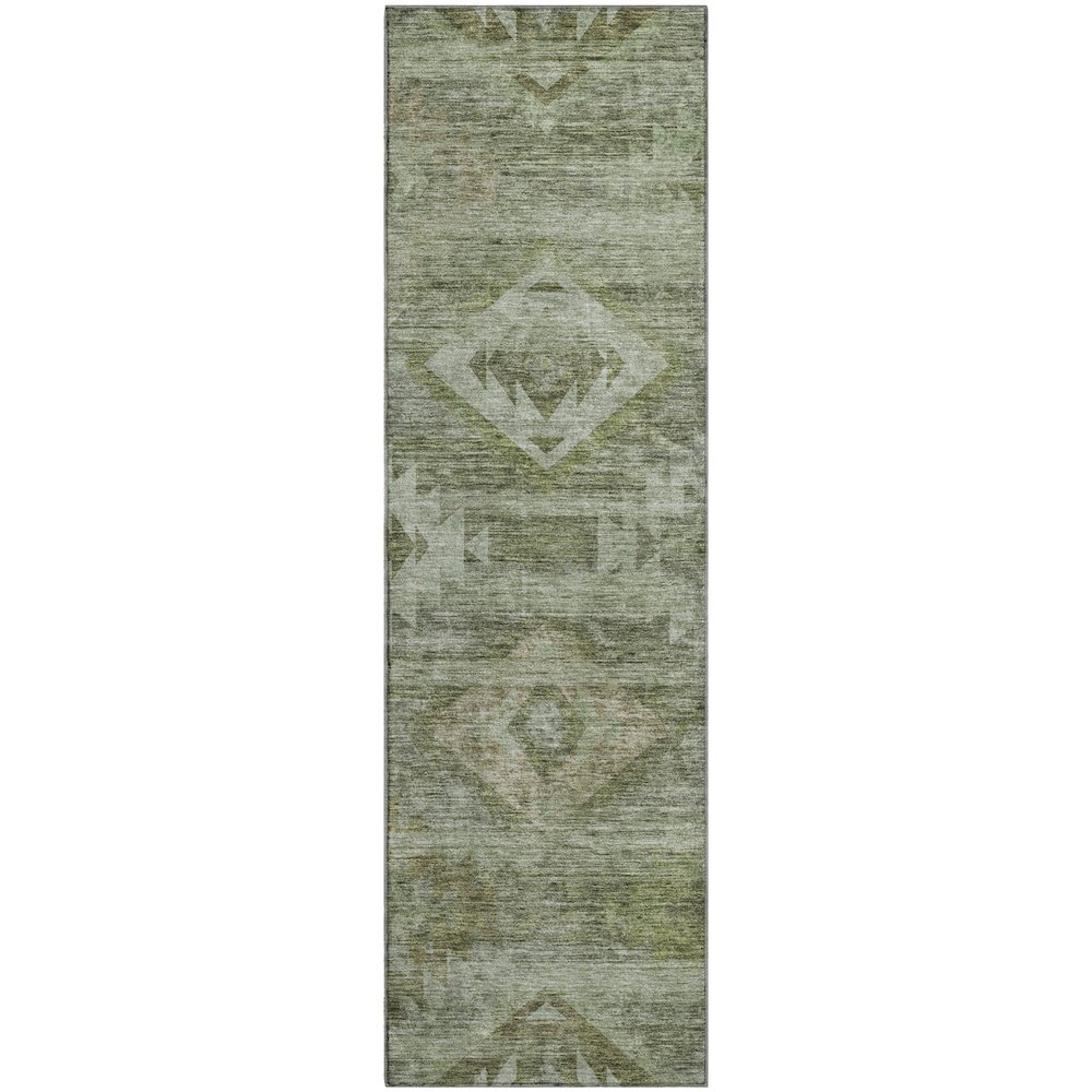 Premium Machine Washable Mayfield AMF837 Olive 2'3" x 7'6" Runner Rug. Picture 1