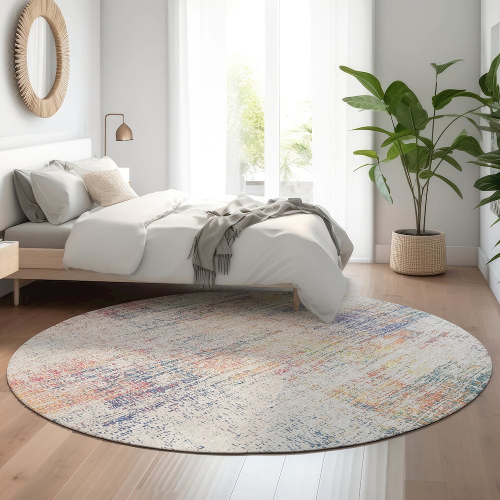 Premium Machine Washable Mayfield AMF838 Ivory 8' x 8' Round Rug. Picture 5