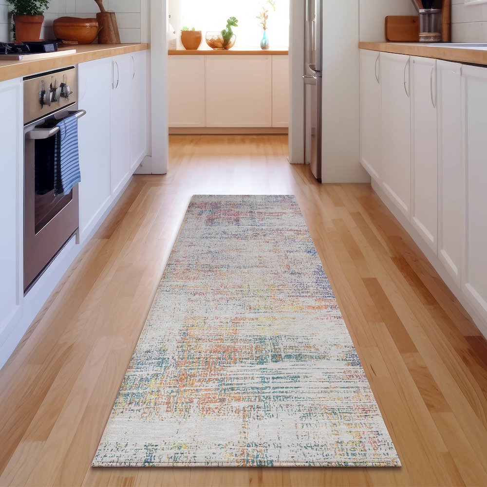 Premium Machine Washable Mayfield AMF838 Ivory 2'3" x 7'6" Runner Rug. Picture 5