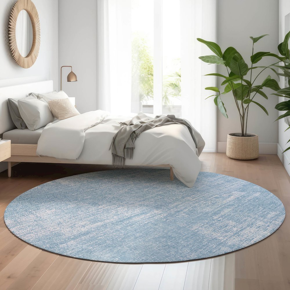Premium Machine Washable Mayfield AMF839 Blue 8' x 8' Round Rug. Picture 5