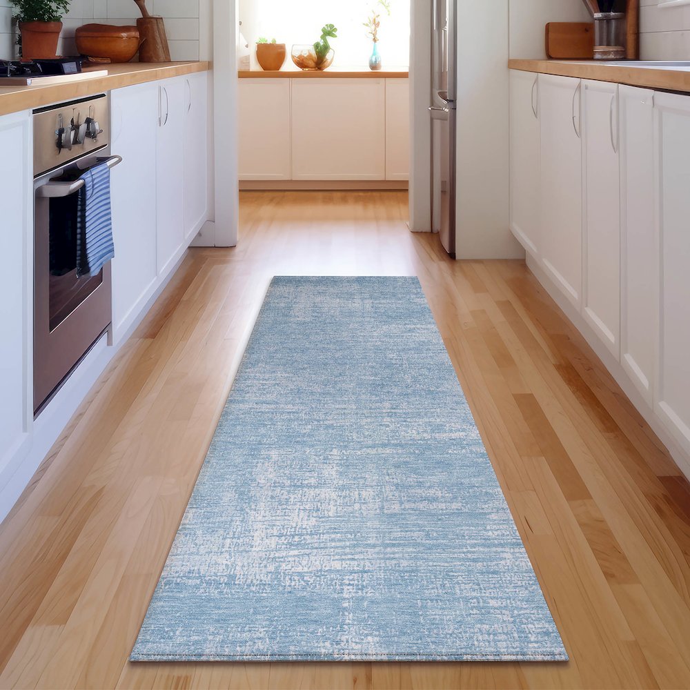 Premium Machine Washable Mayfield AMF839 Blue 2'3" x 7'6" Runner Rug. Picture 5