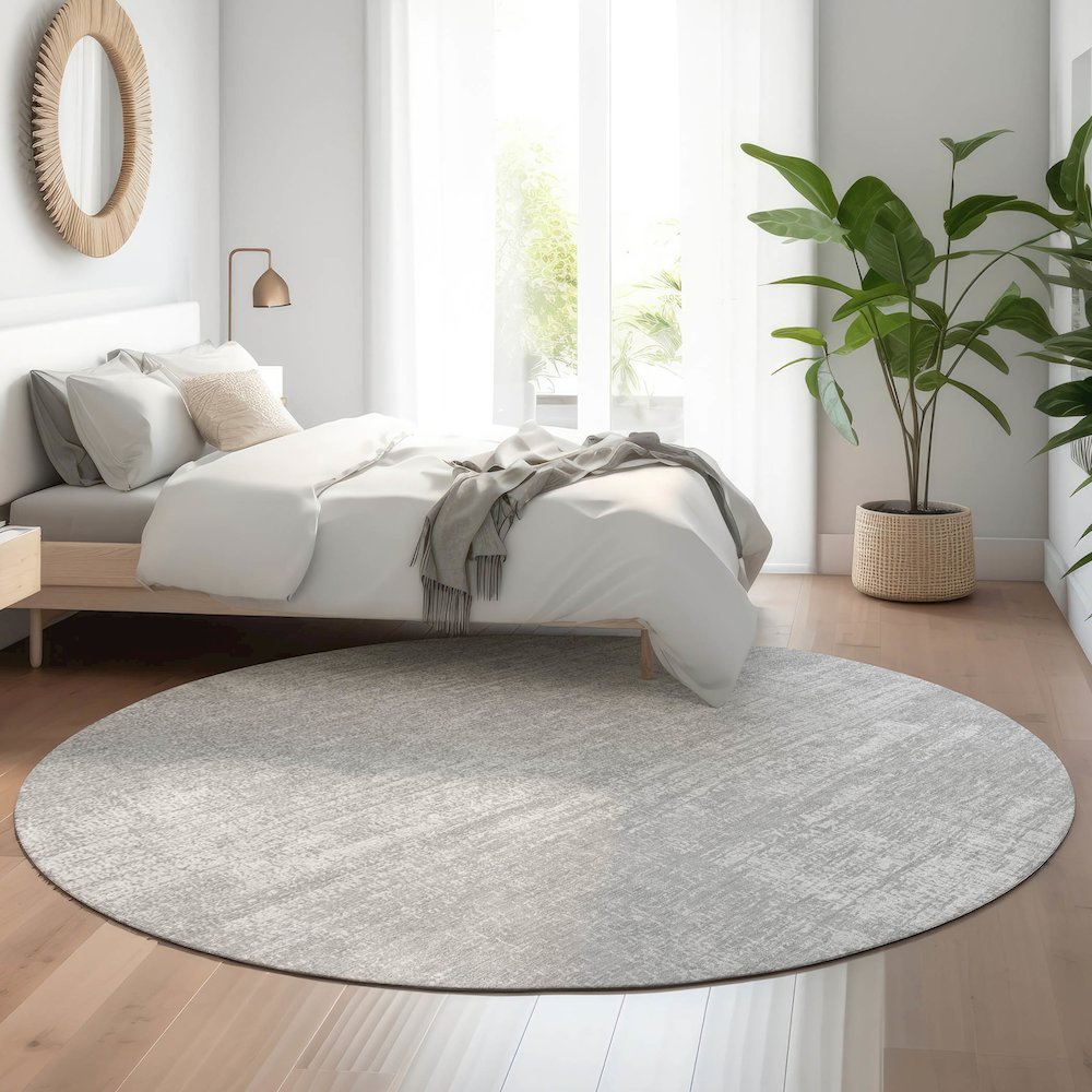 Premium Machine Washable Mayfield AMF839 Silver 8' x 8' Round Rug. Picture 5