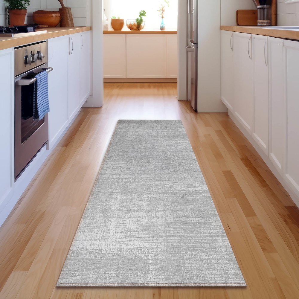 Premium Machine Washable Mayfield AMF839 Silver 2'3" x 7'6" Runner Rug. Picture 5