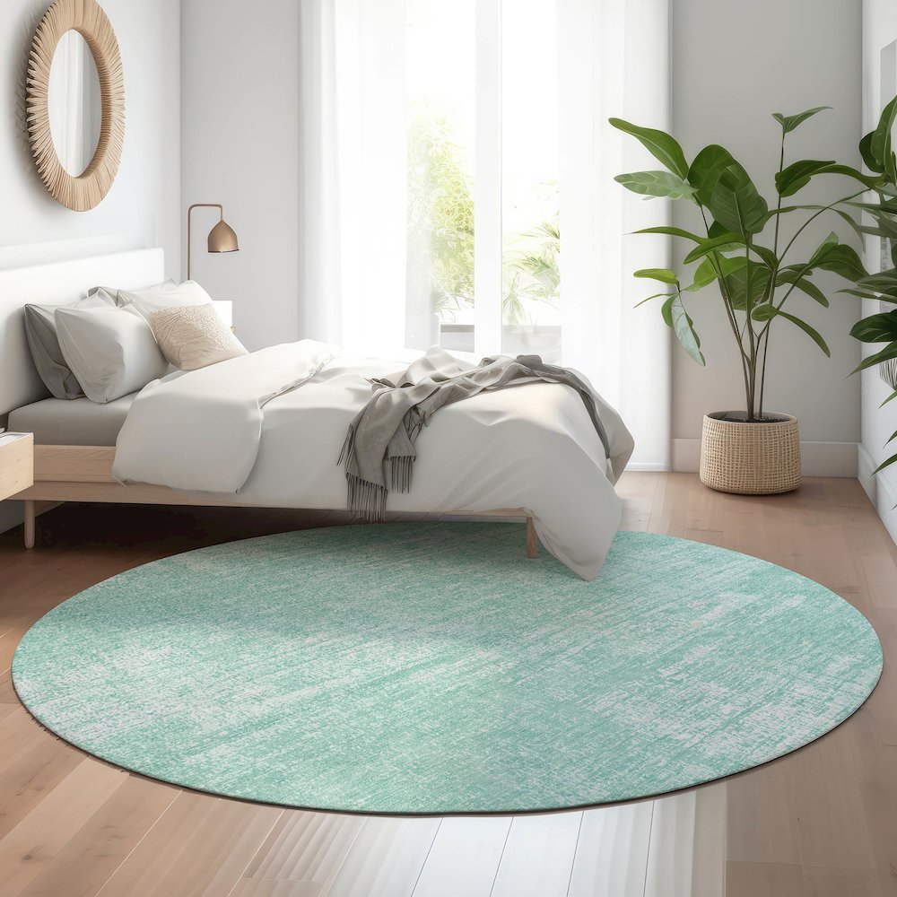Premium Machine Washable Mayfield AMF839 Turquoise 8' x 8' Round Rug. Picture 5
