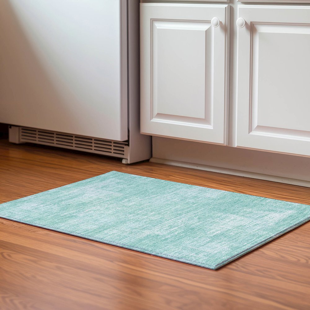 Premium Machine Washable Mayfield AMF839 Turquoise 1'8" x 2'6" Rug. Picture 5