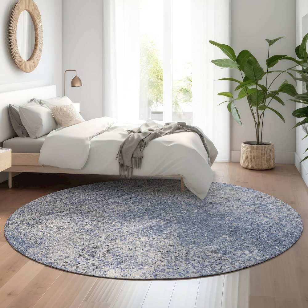 Premium Machine Washable Mayfield AMF840 Blue 8' x 8' Round Rug. Picture 5